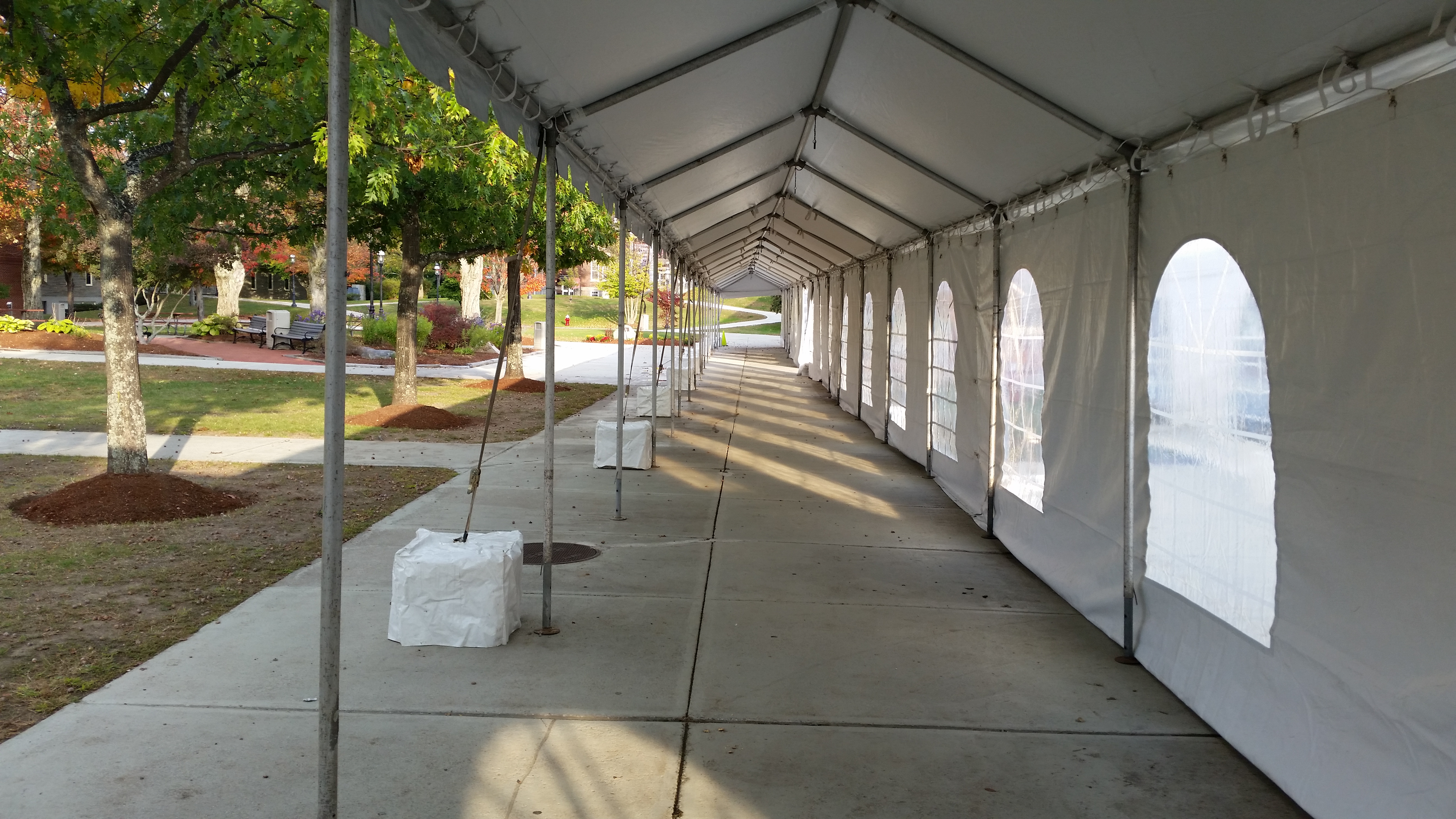 9' x 165' tent secured with Block and Roll ballast system